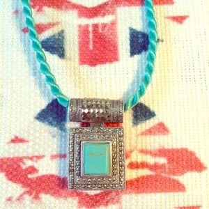 925 Silver Marcasite Turquoise Pendant Necklace